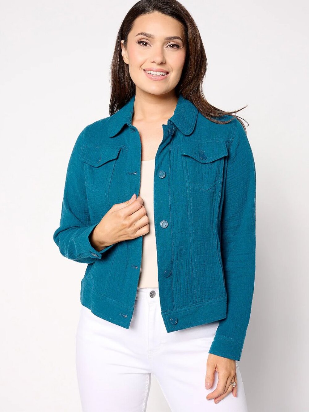 Isaac Mizrahi Live! Bridgehampton Cotton Gauze Jacket, blue Sz XL a643638